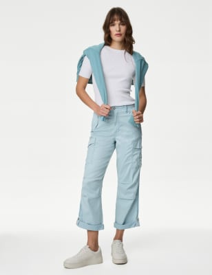 

Womens M&S Collection lyocell™ Rich Cargo Tea Dyed Cropped Trousers - Light Blue, Light Blue