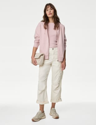 

Womens M&S Collection lyocell™ Rich Cargo Tea Dyed Cropped Trousers - Soft White, Soft White