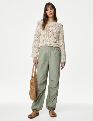 

Womens M&S Collection Fallschirm-Hose aus reiner Baumwolle mit Kordelzug - Soft Green, Soft Green