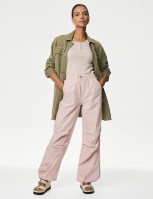 

Womens M&S Collection Pure Cotton Drawstring Parachute Trousers - Dusted Pink, Dusted Pink