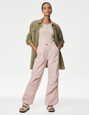 

Womens M&S Collection Fallschirm-Hose aus reiner Baumwolle mit Kordelzug - Dusted Pink, Dusted Pink