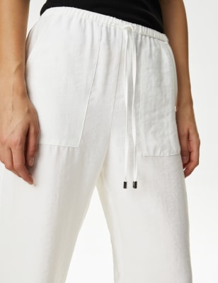 

Womens M&S Collection Lyocel Rich Tapered Ankle Grazer Trousers - Soft White, Soft White