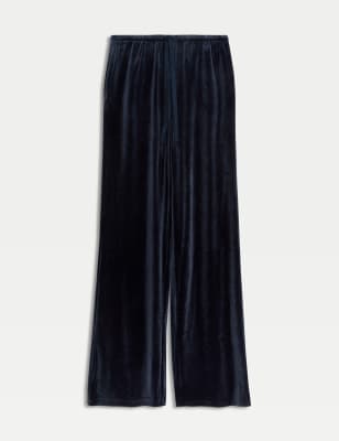 

Womens M&S Collection Velour Drawstring Wide Leg Trousers - Midnight Navy, Midnight Navy