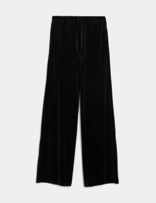 

Womens M&S Collection Velour Drawstring Wide Leg Trousers - Black, Black