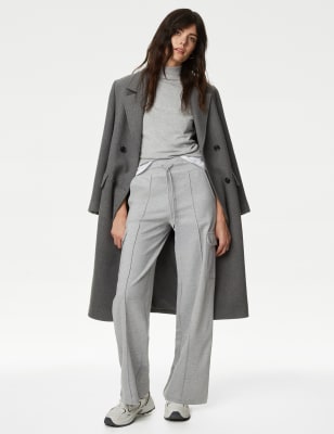 

Womens M&S Collection Ponte Utility Wide Leg Trousers - Grey Marl, Grey Marl