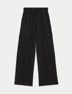 

Womens M&S Collection Ponte Utility Wide Leg Trousers - Black, Black