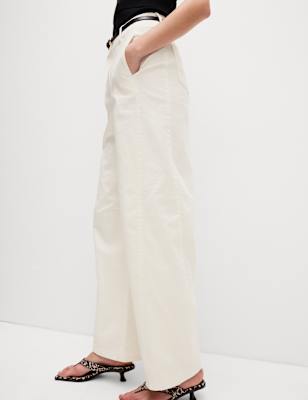 

Womens M&S Collection Clean Cotton Rich Carrot Leg Trousers, Ecru