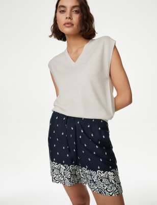 

Womens M&S Collection Printed Twill Shorts - Navy Mix, Navy Mix