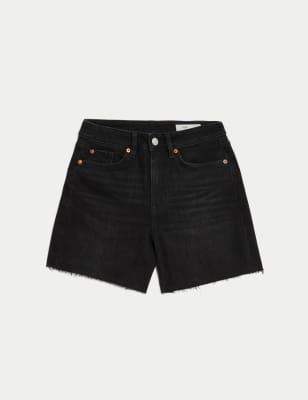 

Womens M&S Collection Denim High Waisted Mom Shorts - Black, Black