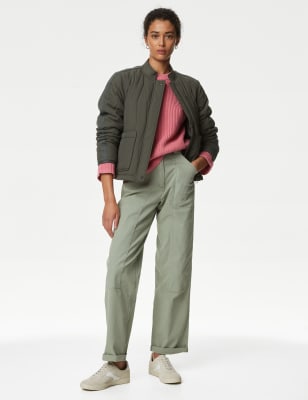 

Womens M&S Collection Bequeme, gerade geschnittene Hose mit hohem Baumwollanteil - Soft Green, Soft Green