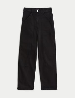 

Womens M&S Collection Cotton Rich Relaxed Straight Trousers - Black, Black