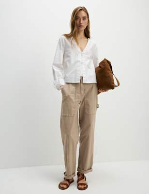 

Womens M&S Collection Cotton Rich Carpenter Straight Leg Trousers, Mocha