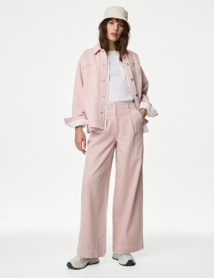 

Womens M&S Collection Lyocell™ Blend Pleated Wide Leg Trouser - Pink Shell, Pink Shell