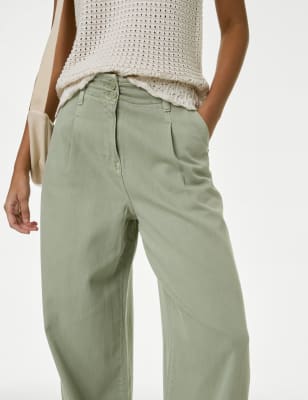 

Womens M&S Collection Lyocell™ Blend Pleated Wide Leg Trouser - Soft Green, Soft Green