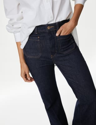 

Womens M&S Collection Patch Pocket Flare High Waisted Jeans - Indigo Mix, Indigo Mix
