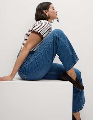 

Womens M&S Collection The Wide-Leg Jeans, Medium Indigo