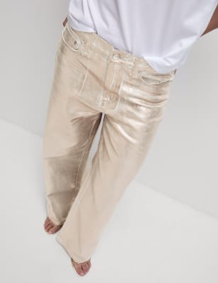 

Womens M&S Collection Metallic Wide Leg Jeans - Gold, Gold