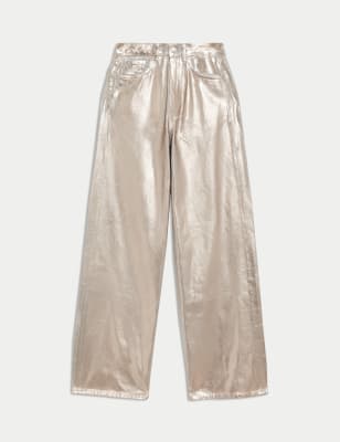 

Womens M&S Collection Metallic Wide Leg Jeans - Gold, Gold