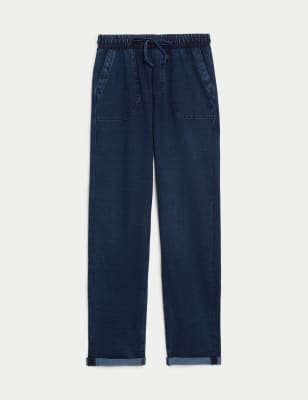 

Womens M&S Collection Denim Jersey Straight Leg Trousers - Medium Indigo, Medium Indigo