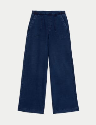 

Womens M&S Collection Denim Elasticated Waist Wide Leg Trousers - Medium Indigo, Medium Indigo