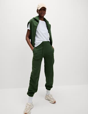 

Womens M&S Collection Cotton Rich Drawstring Cuffed Joggers - Dark Green, Dark Green