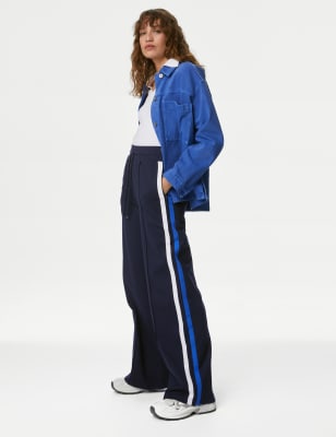 

Womens M&S Collection Jersey Side Stripe Wide Leg Trousers - Midnight Navy, Midnight Navy