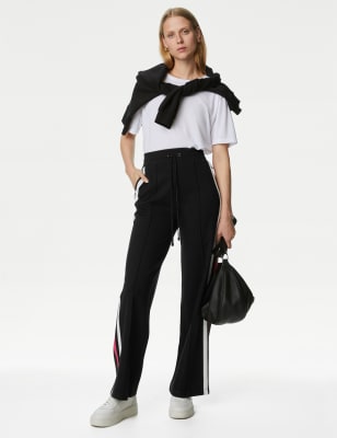 

Womens M&S Collection Jersey Side Stripe Wide Leg Trousers - Black, Black