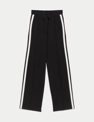 

Womens M&S Collection Jersey Side Stripe Wide Leg Trousers - Black, Black