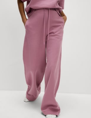 

Womens M&S Collection Cotton Rich Brushed Wide Leg Joggers - Mauve, Mauve