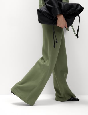 

M&S Collection Pantalón deportivo de de pata ancha de algodón cepilladoWomens - Bright Sage, Bright Sage