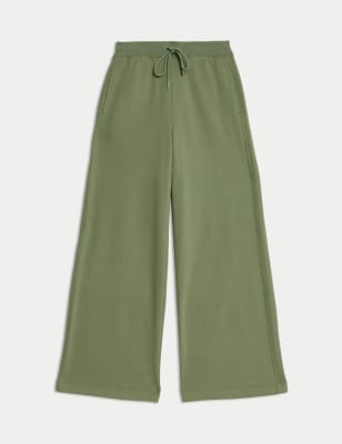 

Womens M&S Collection Cotton Rich Brushed Wide Leg Joggers - Bright Sage, Bright Sage