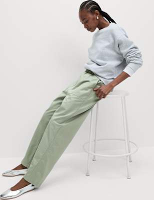 

Womens M&S Collection Karottenhose aus reiner Baumwolle zum Hineinschlüpfen - Khaki, Khaki