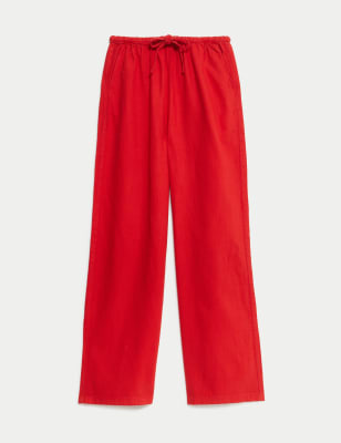 

Womens M&S Collection Denim Drawstring Wide-Leg Trousers - Poppy, Poppy