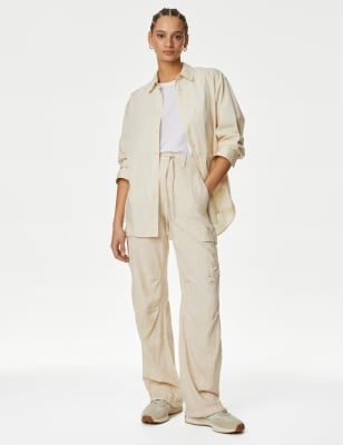 

Womens M&S Collection Linen Rich Straight Leg Cargo Trousers - Oatmeal, Oatmeal