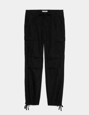 

Womens M&S Collection Cargo-Hose mit hohem Leinenanteil und geradem Bein - Black, Black