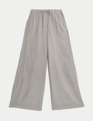 

Womens M&S Collection Pure Linen Palazzo Trousers - Grey, Grey