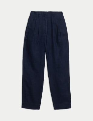 

Womens M&S Collection Pure Linen Tapered Trousers - Navy, Navy