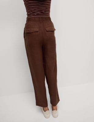 

Womens M&S Collection Pure Linen Tapered Trousers - Brown, Brown