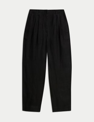 

Womens M&S Collection Pure Linen Tapered Trousers - Black, Black