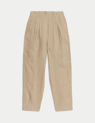 

Womens M&S Collection Pure Linen Tapered Trousers - Natural Beige, Natural Beige