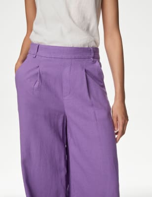 

Womens M&S Collection Linen Rich Wide Leg Trousers - Amethyst, Amethyst