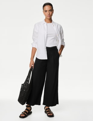 

Womens M&S Collection Linen Rich Wide Leg Cropped Trousers - Black, Black