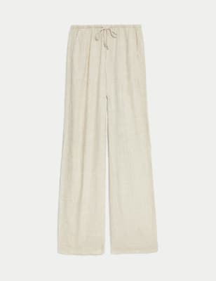 

Womens M&S Collection Linen Blend Wide Leg Trousers - Oatmeal, Oatmeal