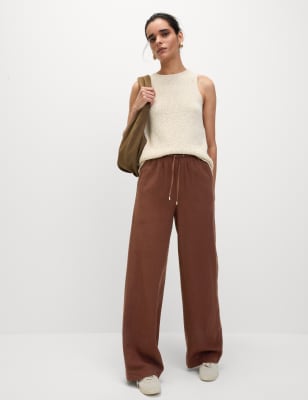 

Womens M&S Collection Linen Blend Wide Leg Trousers - Conker, Conker