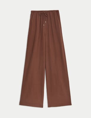 

Womens M&S Collection Linen Blend Wide Leg Trousers - Conker, Conker