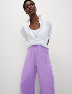 

Womens M&S Collection Linen Blend Wide Leg Trousers - Amethyst, Amethyst