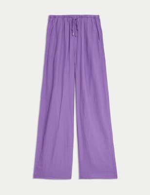 

Womens M&S Collection Linen Blend Wide Leg Trousers - Amethyst, Amethyst