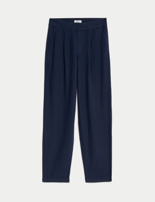 

Womens M&S Collection Linen Rich Tapered Trousers - Navy, Navy