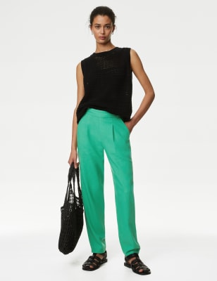 

M&S Collection Pantalón tapered de linoWomens - Medium Green, Medium Green