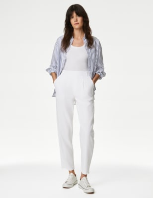 

Womens M&S Collection Linen Rich Tapered Trousers - Soft White, Soft White